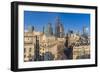 Elevated view of the Royal Exchange with The City of London in the background, London, England-Frank Fell-Framed Photographic Print