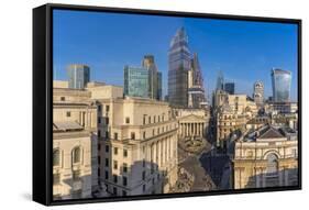 Elevated view of the Royal Exchange with The City of London in the background, London, England-Frank Fell-Framed Stretched Canvas