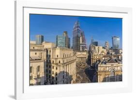 Elevated view of the Royal Exchange with The City of London in the background, London, England-Frank Fell-Framed Photographic Print