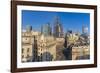 Elevated view of the Royal Exchange with The City of London in the background, London, England-Frank Fell-Framed Photographic Print