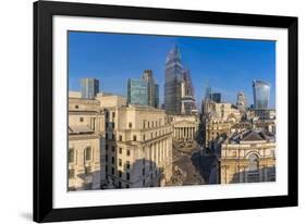 Elevated view of the Royal Exchange with The City of London in the background, London, England-Frank Fell-Framed Photographic Print