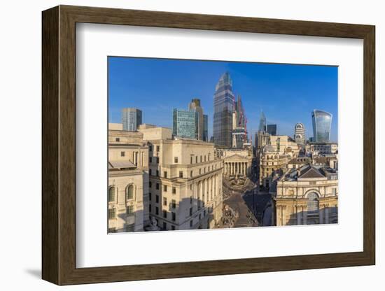 Elevated view of the Royal Exchange with The City of London in the background, London, England-Frank Fell-Framed Photographic Print