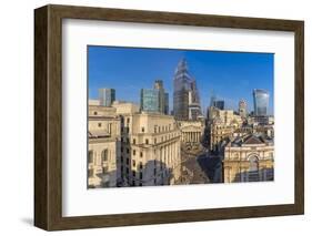 Elevated view of the Royal Exchange with The City of London in the background, London, England-Frank Fell-Framed Photographic Print