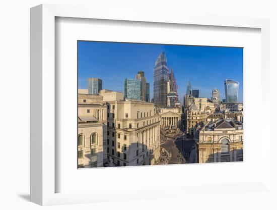 Elevated view of the Royal Exchange with The City of London in the background, London, England-Frank Fell-Framed Photographic Print