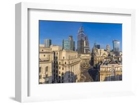 Elevated view of the Royal Exchange with The City of London in the background, London, England-Frank Fell-Framed Photographic Print