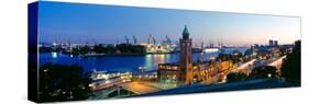 Elevated View of the St. Pauli Piers and Port of Hamburg, Elbe River, Hamburg, Germany-null-Stretched Canvas