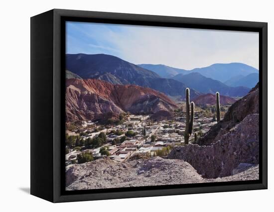 Elevated view of the town and the Hill of Seven Colours (Cerro de los Siete Colores), Purmamarca, J-Karol Kozlowski-Framed Stretched Canvas