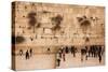 Elevated view of the Western Wall Plaza with people praying at the wailing wall, Jewish Quarter...-null-Stretched Canvas