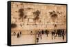 Elevated view of the Western Wall Plaza with people praying at the wailing wall, Jewish Quarter...-null-Framed Stretched Canvas