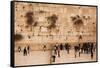 Elevated view of the Western Wall Plaza with people praying at the wailing wall, Jewish Quarter...-null-Framed Stretched Canvas