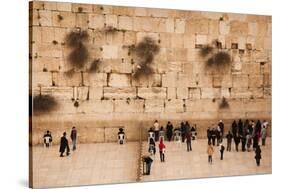 Elevated view of the Western Wall Plaza with people praying at the wailing wall, Jewish Quarter...-null-Stretched Canvas