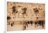 Elevated view of the Western Wall Plaza with people praying at the wailing wall, Jewish Quarter...-null-Framed Photographic Print