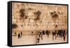 Elevated view of the Western Wall Plaza with people praying at the wailing wall, Jewish Quarter...-null-Framed Stretched Canvas