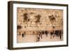 Elevated view of the Western Wall Plaza with people praying at the wailing wall, Jewish Quarter...-null-Framed Photographic Print