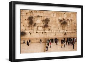 Elevated view of the Western Wall Plaza with people praying at the wailing wall, Jewish Quarter...-null-Framed Photographic Print