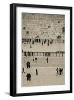 Elevated view of the Western Wall Plaza with people praying at the wailing wall, Jewish Quarter...-null-Framed Photographic Print