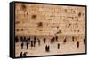 Elevated view of the Western Wall Plaza with people praying at the wailing wall, Jewish Quarter...-null-Framed Stretched Canvas