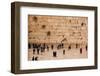 Elevated view of the Western Wall Plaza with people praying at the wailing wall, Jewish Quarter...-null-Framed Photographic Print