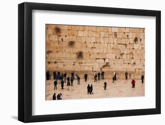 Elevated view of the Western Wall Plaza with people praying at the wailing wall, Jewish Quarter...-null-Framed Photographic Print