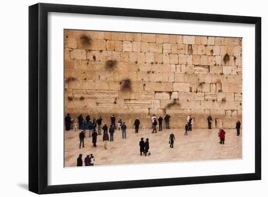 Elevated view of the Western Wall Plaza with people praying at the wailing wall, Jewish Quarter...-null-Framed Photographic Print