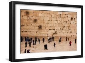 Elevated view of the Western Wall Plaza with people praying at the wailing wall, Jewish Quarter...-null-Framed Photographic Print