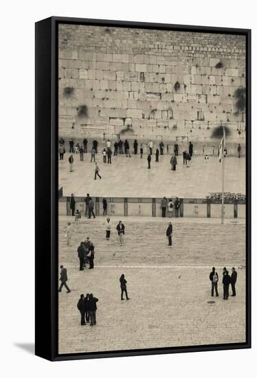 Elevated view of the Western Wall Plaza with people praying at the wailing wall, Jewish Quarter...-null-Framed Stretched Canvas