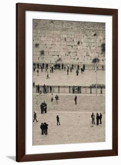 Elevated view of the Western Wall Plaza with people praying at the wailing wall, Jewish Quarter...-null-Framed Photographic Print