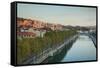 Elevated view of the Zubizuri bridge on Nervion River, Bilbao, Biscay Province, Basque Country R...-null-Framed Stretched Canvas
