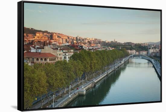 Elevated view of the Zubizuri bridge on Nervion River, Bilbao, Biscay Province, Basque Country R...-null-Framed Stretched Canvas