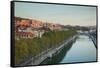 Elevated view of the Zubizuri bridge on Nervion River, Bilbao, Biscay Province, Basque Country R...-null-Framed Stretched Canvas