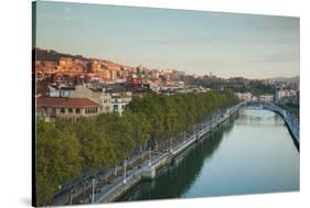 Elevated view of the Zubizuri bridge on Nervion River, Bilbao, Biscay Province, Basque Country R...-null-Stretched Canvas