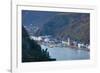 Elevated view of town along Rhine River, Sankt Goarshausen, Rhineland-Palatinate, Germany-null-Framed Photographic Print