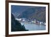 Elevated view of town along Rhine River, Sankt Goarshausen, Rhineland-Palatinate, Germany-null-Framed Photographic Print