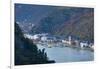 Elevated view of town along Rhine River, Sankt Goarshausen, Rhineland-Palatinate, Germany-null-Framed Photographic Print