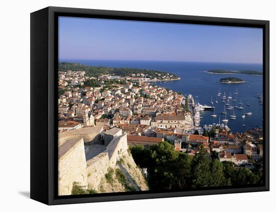 Elevated View of Town and Harbour, Hvar Town, Hvar Island, Dalmatia, Croatia-Gavin Hellier-Framed Stretched Canvas