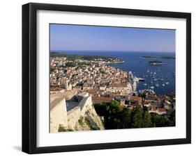 Elevated View of Town and Harbour, Hvar Town, Hvar Island, Dalmatia, Croatia-Gavin Hellier-Framed Premium Photographic Print