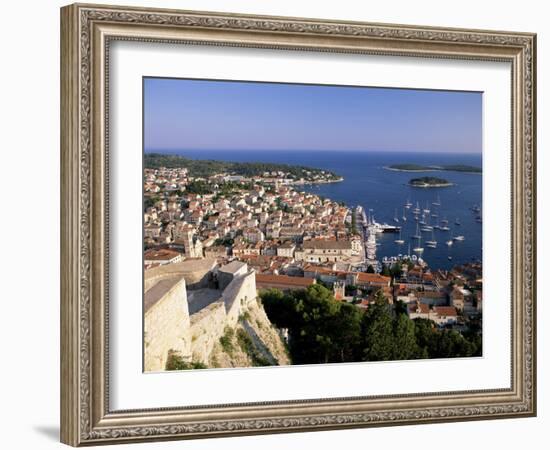 Elevated View of Town and Harbour, Hvar Town, Hvar Island, Dalmatia, Croatia-Gavin Hellier-Framed Photographic Print