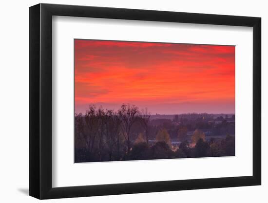 Elevated view of town towards the Rhein River at dusk, Breisach, Black Forest, Baden-Wurttemberg...-null-Framed Photographic Print