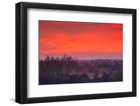 Elevated view of town towards the Rhein River at dusk, Breisach, Black Forest, Baden-Wurttemberg...-null-Framed Photographic Print