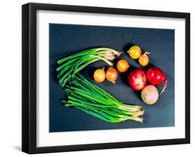 Elevated view of various types of onions-null-Framed Photographic Print