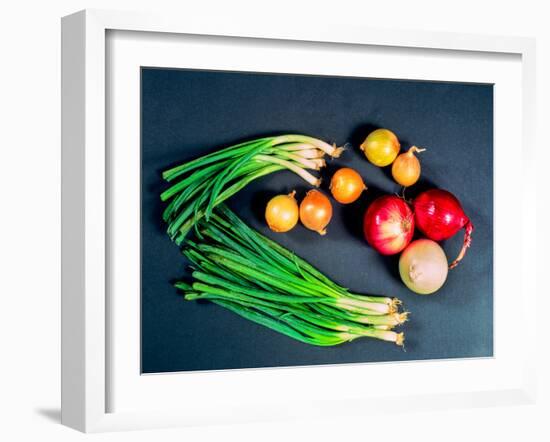 Elevated view of various types of onions-null-Framed Photographic Print