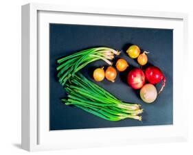 Elevated view of various types of onions-null-Framed Photographic Print