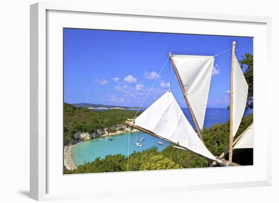 Elevated View of Voutoumi Beach, Antipaxos, the Ionian Islands, Greek Islands, Greece, Europe-Neil Farrin-Framed Photographic Print