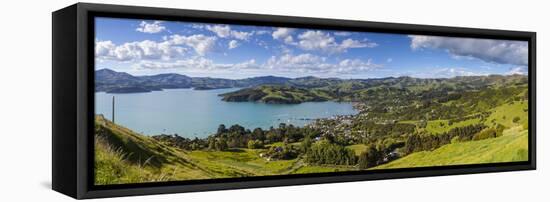 Elevated View over Akaroa, Banks Peninsular, Canterbury, South Island, New Zealand-Doug Pearson-Framed Stretched Canvas