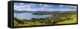 Elevated View over Akaroa, Banks Peninsular, Canterbury, South Island, New Zealand-Doug Pearson-Framed Stretched Canvas