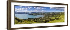 Elevated View over Akaroa, Banks Peninsular, Canterbury, South Island, New Zealand-Doug Pearson-Framed Photographic Print