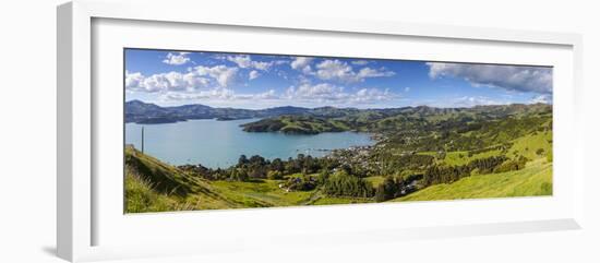 Elevated View over Akaroa, Banks Peninsular, Canterbury, South Island, New Zealand-Doug Pearson-Framed Photographic Print