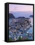 Elevated View over Alesund at Dusk, Sunnmore, More Og Romsdal, Norway-Doug Pearson-Framed Stretched Canvas