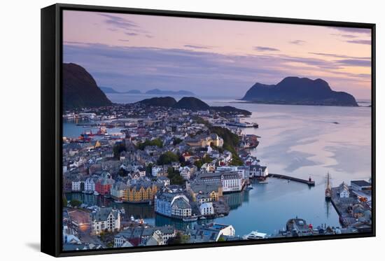 Elevated View over Alesund Illuminated at Dusk-Doug Pearson-Framed Stretched Canvas