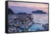 Elevated View over Alesund Illuminated at Dusk-Doug Pearson-Framed Stretched Canvas